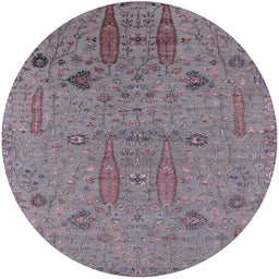 Round Mid-Century Modern Mauve Taupe Purple Oriental Rug, urb2575