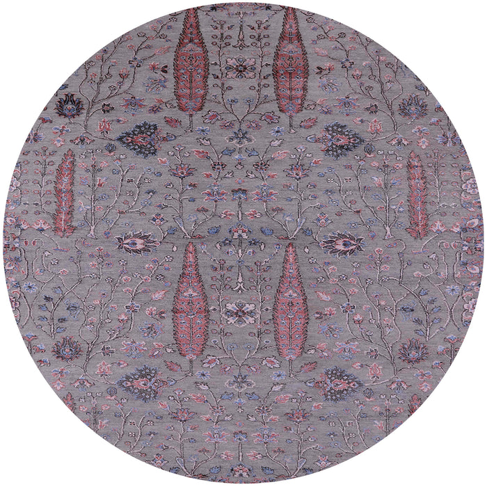 Round Mid-Century Modern Mauve Taupe Purple Oriental Rug, urb2575