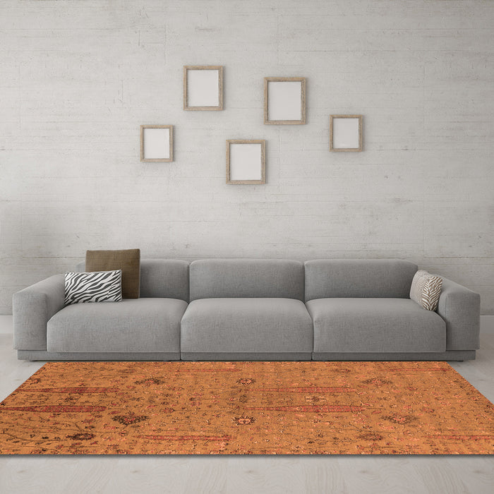Machine Washable Oriental Orange Industrial Area Rugs in a Living Room, wshurb2575org