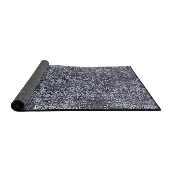 Sideview of Mid-Century Modern Charcoal Blue Oriental Rug, urb2576