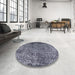 Round Machine Washable Industrial Modern Charcoal Blue Rug in a Office, wshurb2576