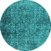 Round Oriental Turquoise Industrial Rug, urb2576turq