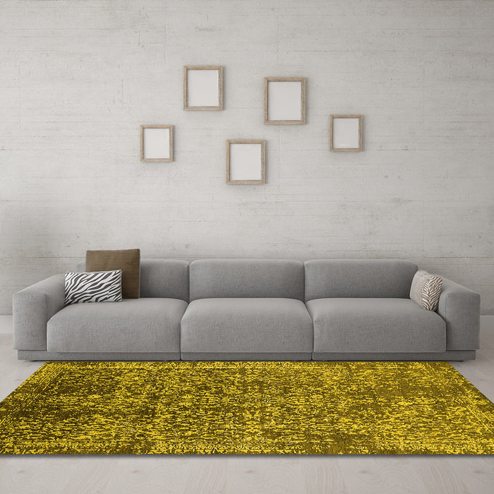 Machine Washable Oriental Yellow Industrial Rug in a Living Room, wshurb2576yw