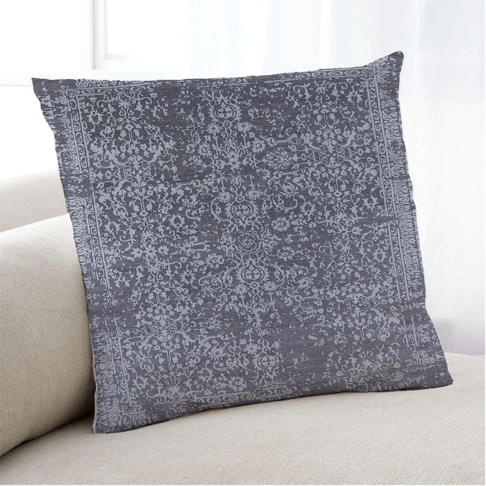 Lifestyle Image of Mid-Century Modern Urban Square Charcoal Blue Throw Pillow, 18 inch by 18 inch, pwurb2576