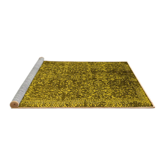 Sideview of Machine Washable Oriental Yellow Industrial Rug, wshurb2576yw