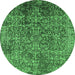 Round Oriental Emerald Green Industrial Rug, urb2576emgrn