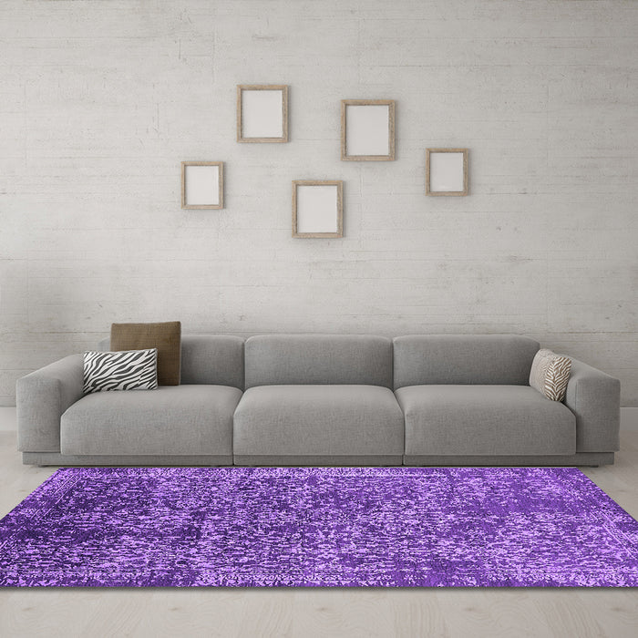 Machine Washable Oriental Purple Industrial Area Rugs in a Living Room, wshurb2576pur