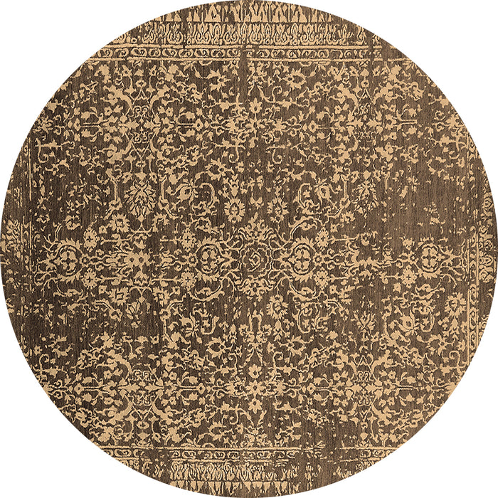 Round Machine Washable Oriental Brown Industrial Rug, wshurb2576brn