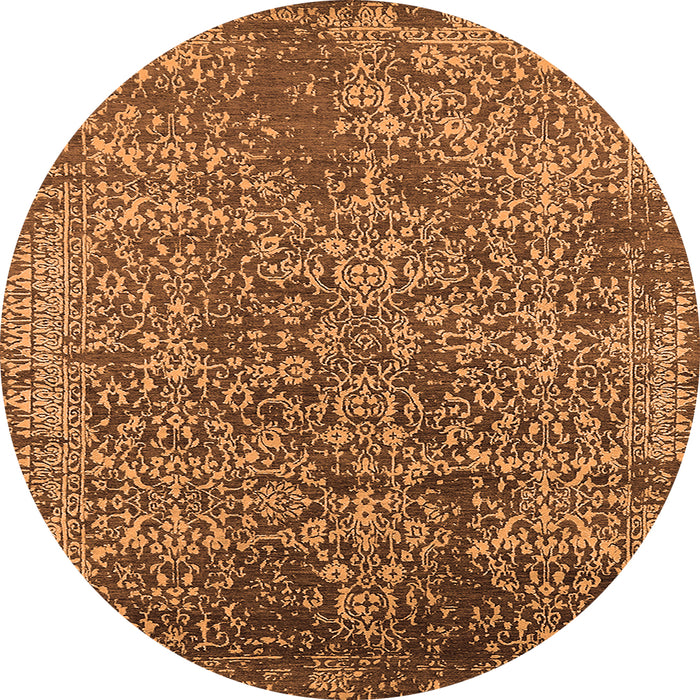 Round Machine Washable Oriental Orange Industrial Area Rugs, wshurb2576org