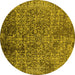 Round Machine Washable Oriental Yellow Industrial Rug, wshurb2576yw