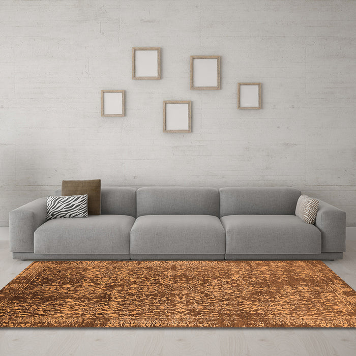 Machine Washable Oriental Orange Industrial Area Rugs in a Living Room, wshurb2576org