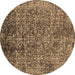 Round Oriental Brown Industrial Rug, urb2576brn