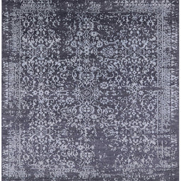 Square Mid-Century Modern Charcoal Blue Oriental Rug, urb2576