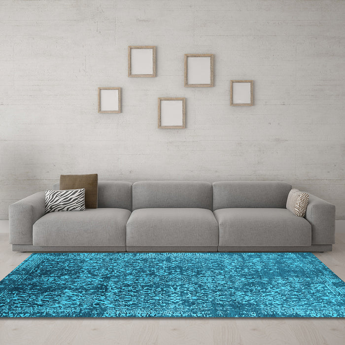 Machine Washable Oriental Light Blue Industrial Rug in a Living Room, wshurb2576lblu