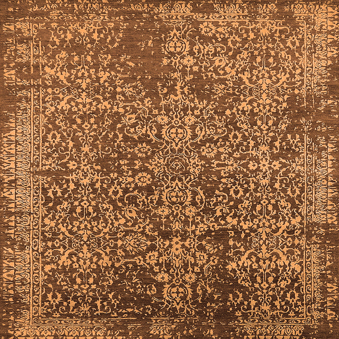 Square Machine Washable Oriental Orange Industrial Area Rugs, wshurb2576org