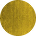 Round Machine Washable Oriental Yellow Industrial Rug, wshurb2577yw