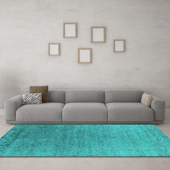 Machine Washable Oriental Turquoise Industrial Area Rugs in a Living Room,, wshurb2577turq