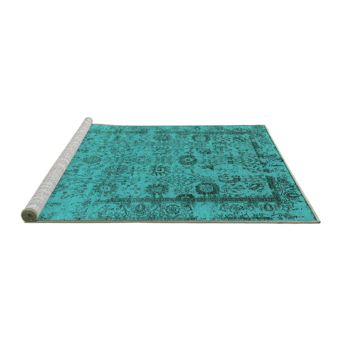 Sideview of Machine Washable Oriental Turquoise Industrial Area Rugs, wshurb2578turq