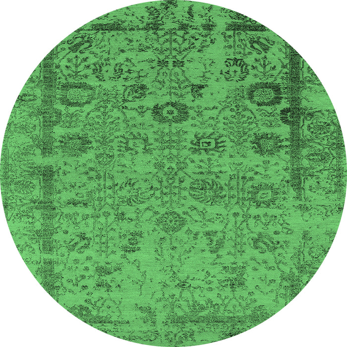 Round Oriental Emerald Green Industrial Rug, urb2578emgrn
