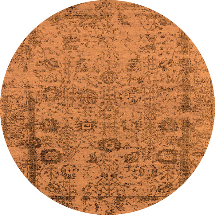 Round Machine Washable Oriental Orange Industrial Area Rugs, wshurb2578org