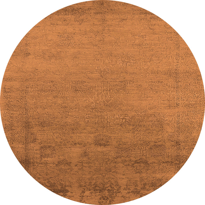 Round Machine Washable Oriental Orange Industrial Area Rugs, wshurb2579org