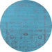 Round Machine Washable Oriental Light Blue Industrial Rug, wshurb2580lblu