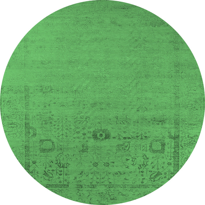 Round Machine Washable Oriental Emerald Green Industrial Area Rugs, wshurb2580emgrn