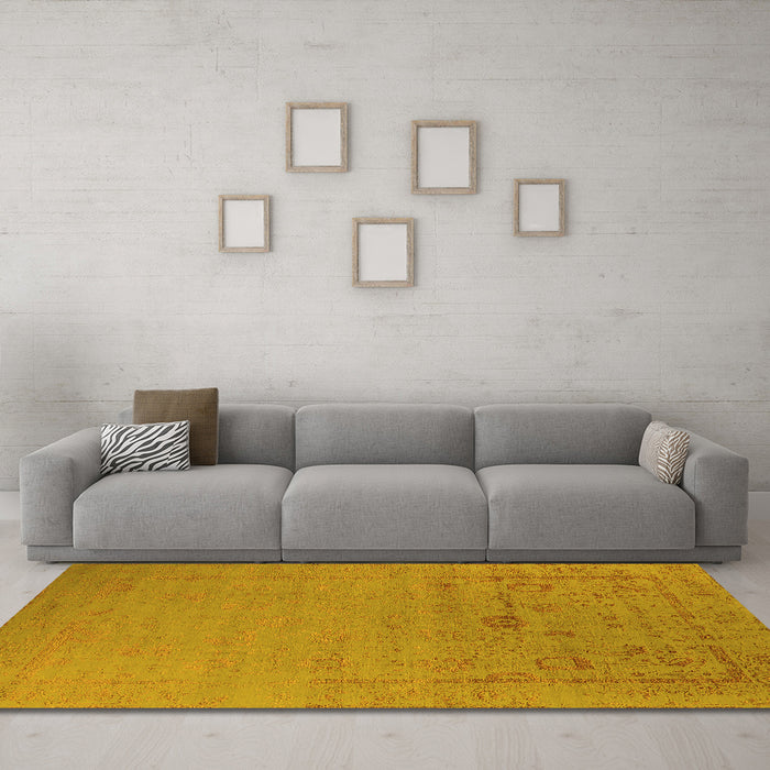 Machine Washable Oriental Yellow Industrial Rug in a Living Room, wshurb2580yw