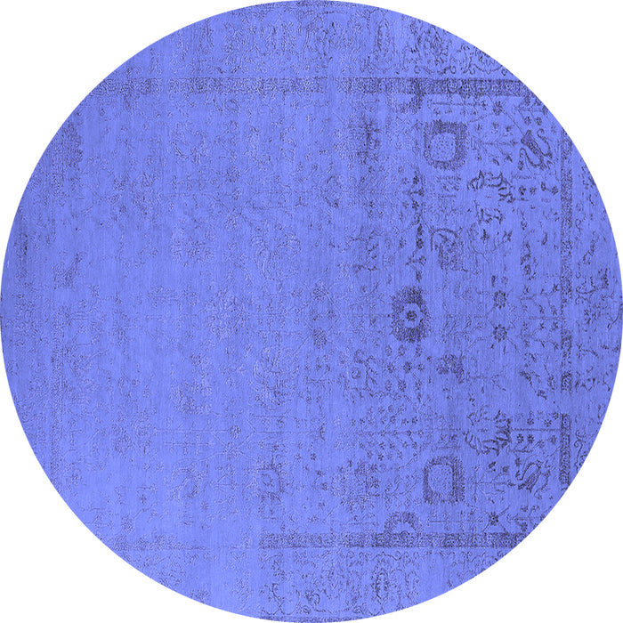 Round Machine Washable Oriental Blue Industrial Rug, wshurb2580blu