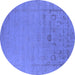 Round Machine Washable Oriental Blue Industrial Rug, wshurb2580blu