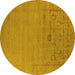 Round Machine Washable Oriental Yellow Industrial Rug, wshurb2580yw