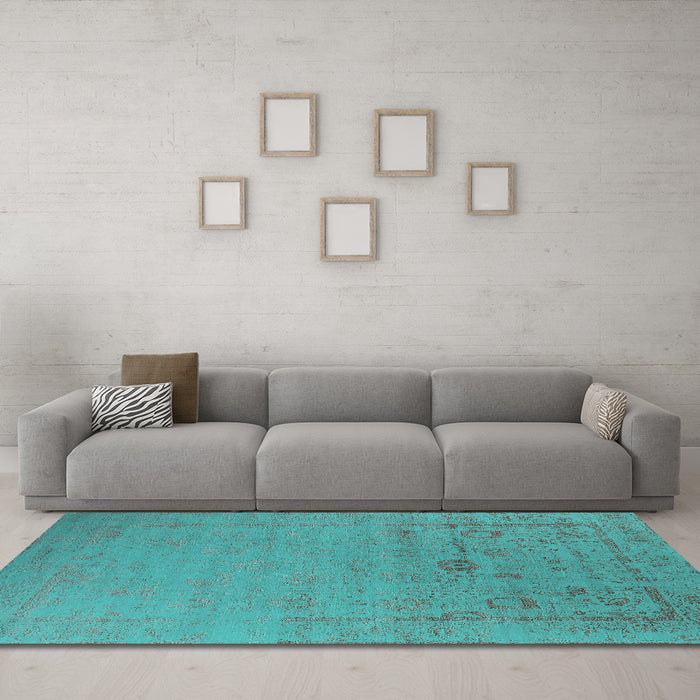 Machine Washable Oriental Turquoise Industrial Area Rugs in a Living Room,, wshurb2580turq