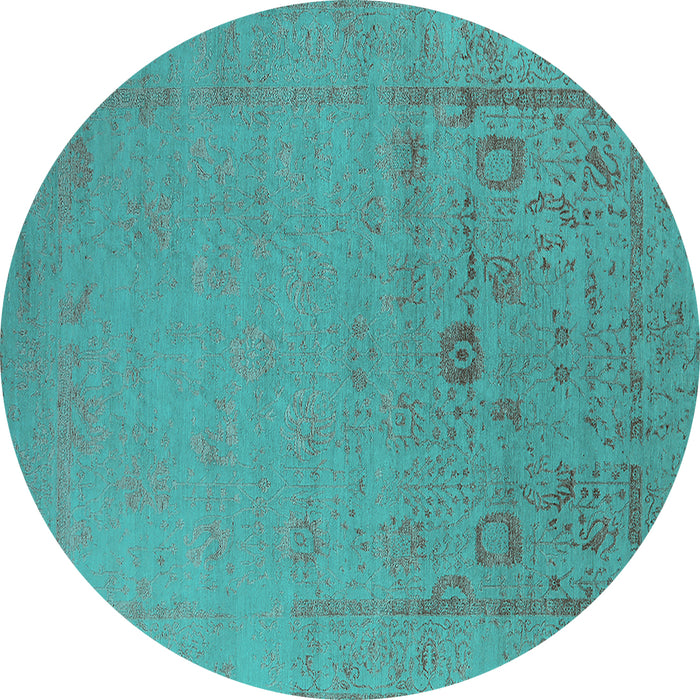 Round Machine Washable Oriental Turquoise Industrial Area Rugs, wshurb2580turq