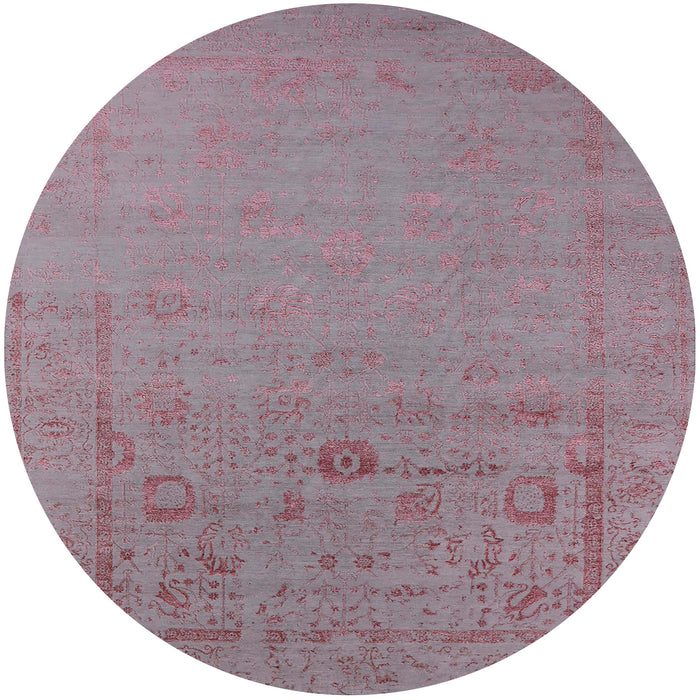 Round Machine Washable Industrial Modern Tulip Pink Rug, wshurb2580