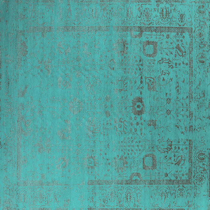Square Machine Washable Oriental Turquoise Industrial Area Rugs, wshurb2580turq