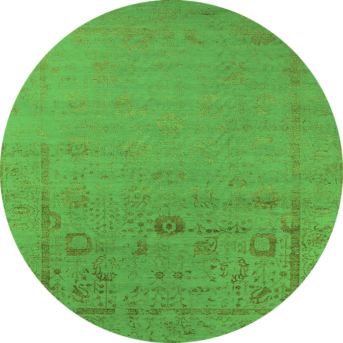 Round Machine Washable Oriental Green Industrial Area Rugs, wshurb2580grn