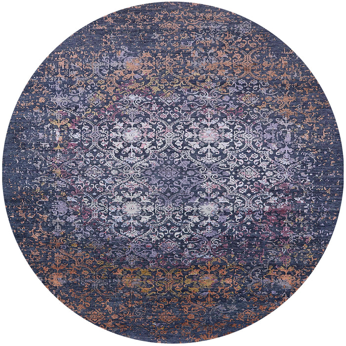 Round Machine Washable Industrial Modern Dark Slate Blue Rug, wshurb2581