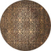 Round Machine Washable Oriental Brown Industrial Rug, wshurb2581brn