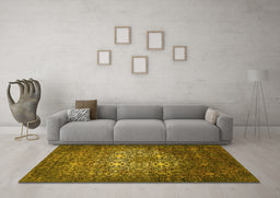 Machine Washable Oriental Yellow Industrial Rug in a Living Room, wshurb2581yw