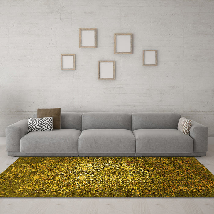 Machine Washable Oriental Yellow Industrial Rug in a Living Room, wshurb2581yw