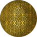 Round Machine Washable Oriental Yellow Industrial Rug, wshurb2581yw