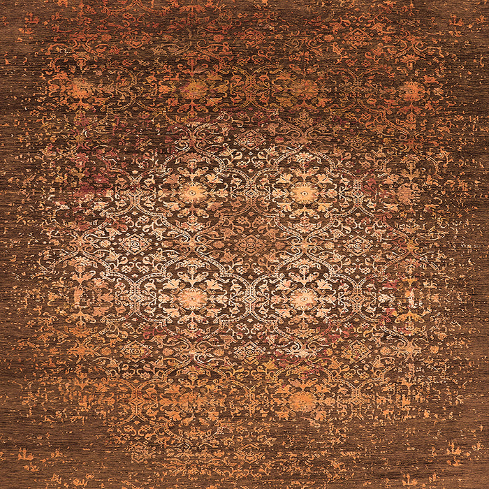 Square Machine Washable Oriental Orange Industrial Area Rugs, wshurb2581org