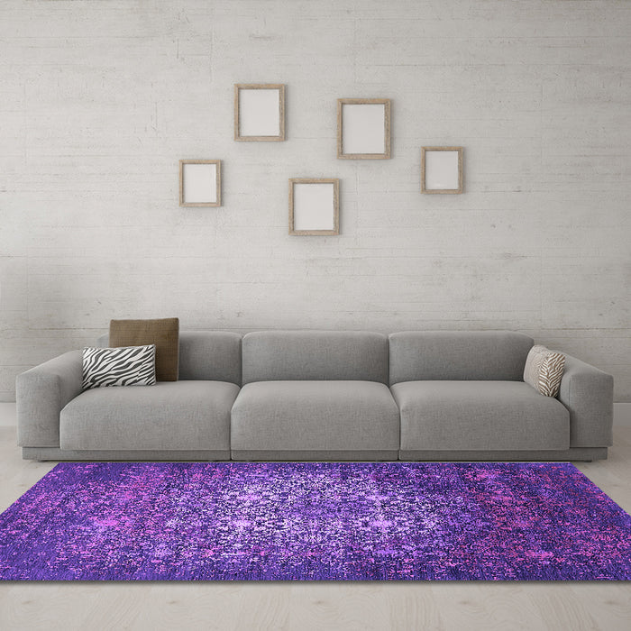 Machine Washable Oriental Purple Industrial Area Rugs in a Living Room, wshurb2581pur