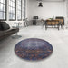 Round Mid-Century Modern Dark Slate Blue Oriental Rug in a Office, urb2581