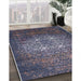 Mid-Century Modern Dark Slate Blue Oriental Rug in Family Room, urb2581