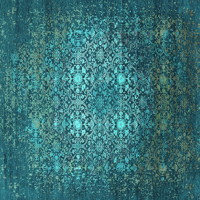 Square Machine Washable Oriental Turquoise Industrial Area Rugs, wshurb2581turq