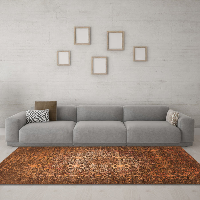 Machine Washable Oriental Orange Industrial Area Rugs in a Living Room, wshurb2581org