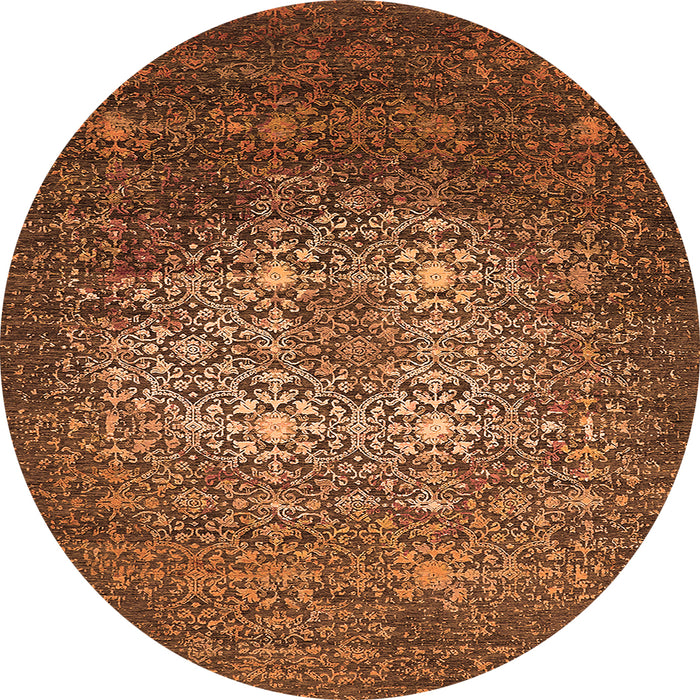 Round Machine Washable Oriental Orange Industrial Area Rugs, wshurb2581org