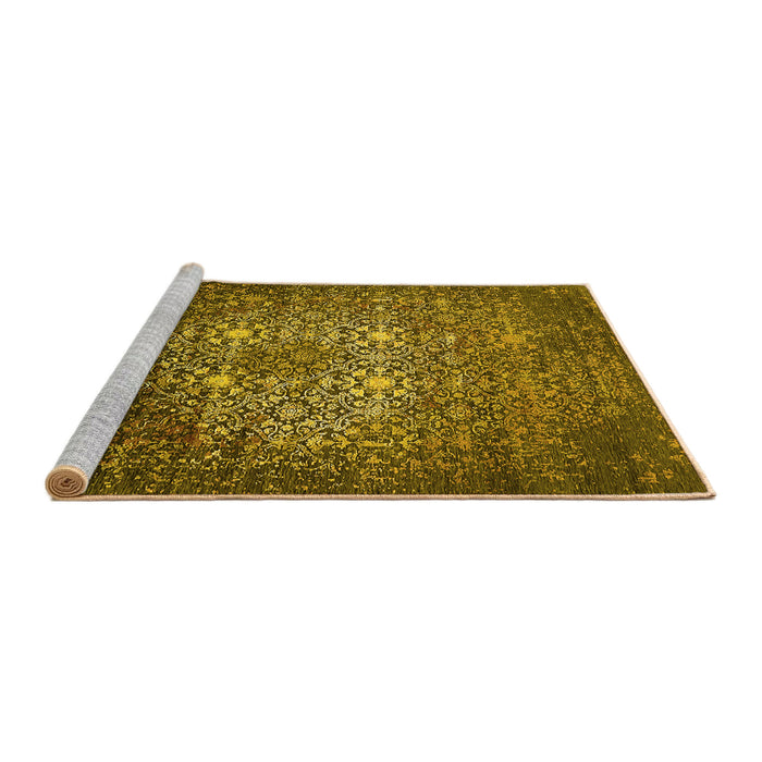 Sideview of Machine Washable Oriental Yellow Industrial Rug, wshurb2581yw