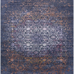 Square Mid-Century Modern Dark Slate Blue Oriental Rug, urb2581